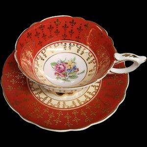 Royal Stafford Red & White Bone China Tea Cup and Saucer - Beautiful